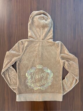 Classic Juicy Couture velour zip hoodie in a gorgeous golden beige colour